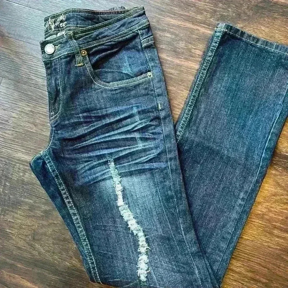 Crest Jeans Womens Bootcut Size 9/10 Dark Wash Rhinestone And Studded Pockets - Picture 3 of 3